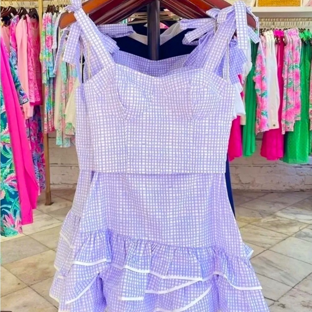 Lilly Pulitzer NWT Rosalie Mini Skirt & Crop Top Lilac Gingham $198  Size 14 - Picture 7 of 16